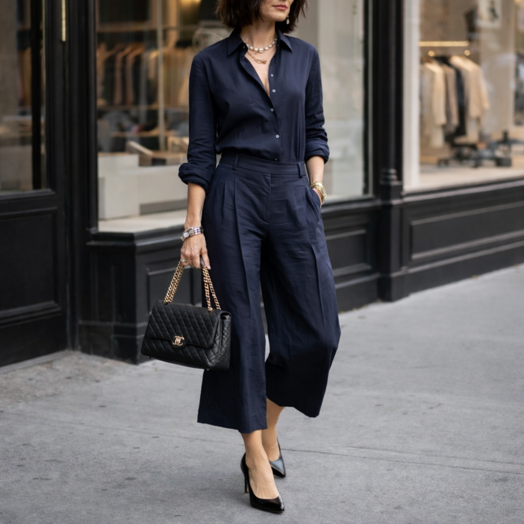Women's 2-Piece Outfit - Long Sleeve Top and Wide-Leg Pants