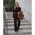 Women's Casual Set - Long Sleeve Top and Pleated Trousers