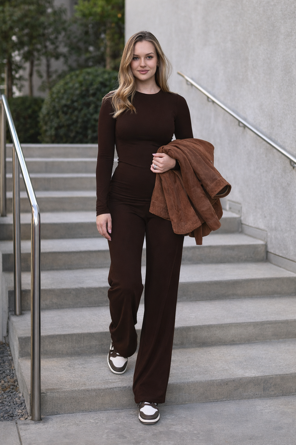 Completo Casual Donna 2 Pezzi - Top Maniche Lunghe e Pantaloni Wide-Leg