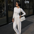Women's Casual Set - Long Sleeve Top and Pleated Trousers