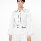 Women's 2-Piece Set – Color Block Cotton Linen Shirt and Shorts