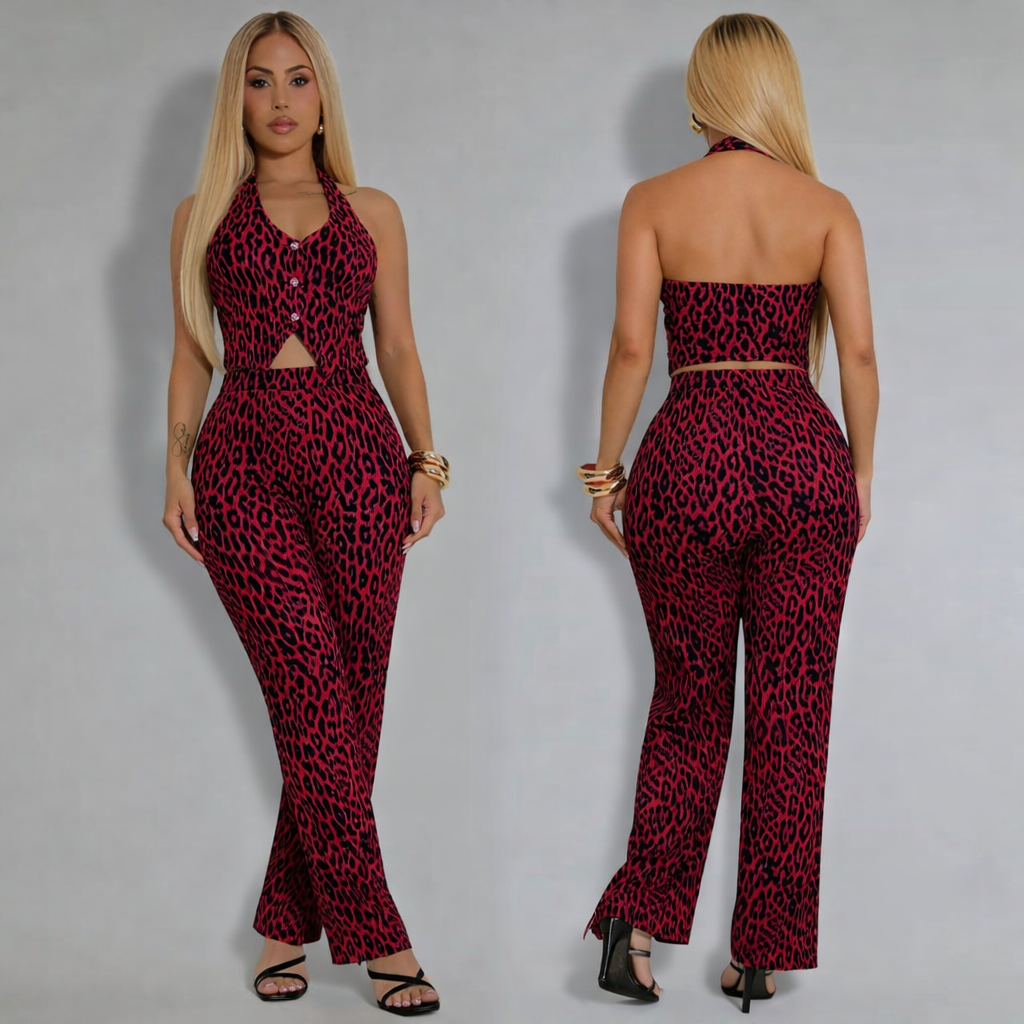 Women's 2-Piece Set – Leopard Print Top and Long Pants | Lynoro