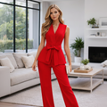 Women's 2-Piece Office Style Suit - Bow Tie Belt Vest and Red Flare Pants