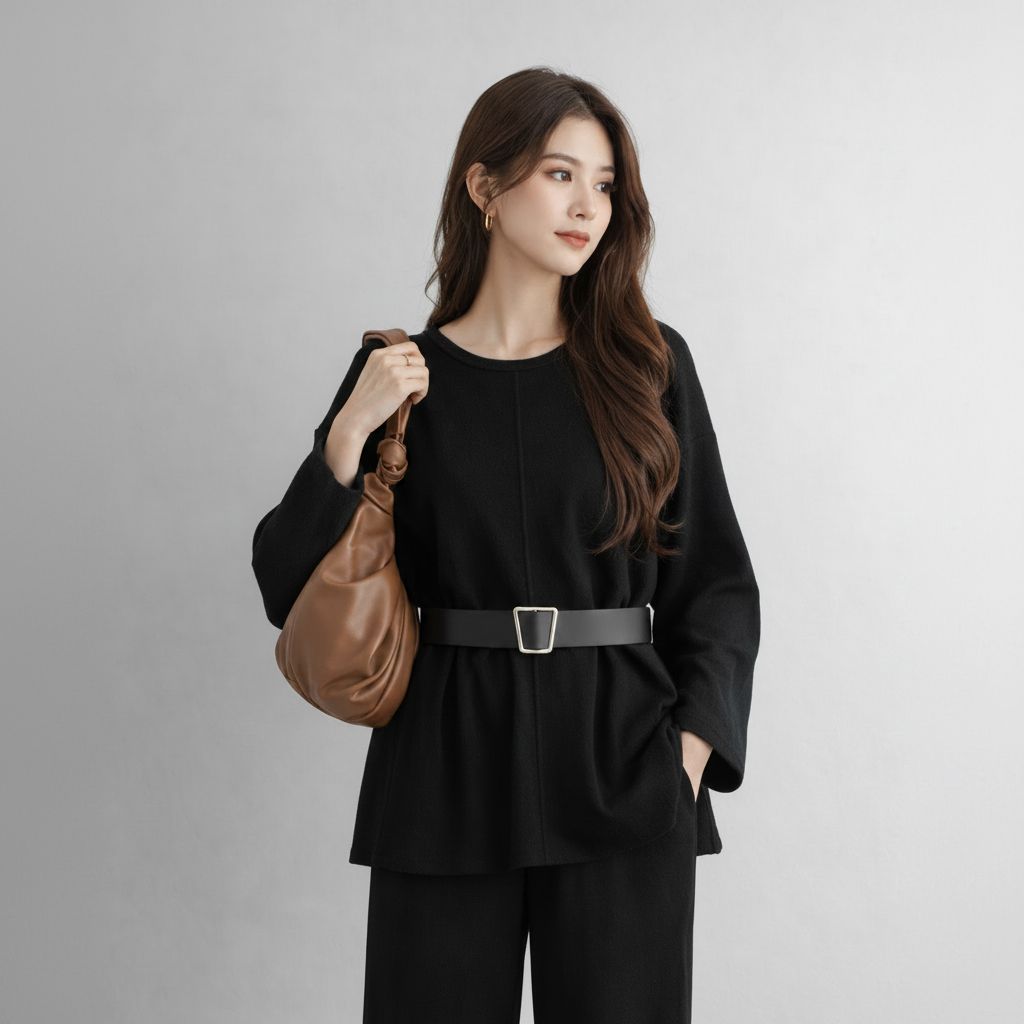 Women's Two-Piece Set – Belted Top and High-Waisted Wide-Leg Pants