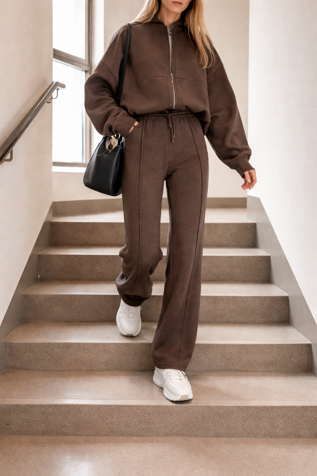 Completo Business Casual Donna 2 Pezzi - Cardigan Zip e Pantaloni Lunghi