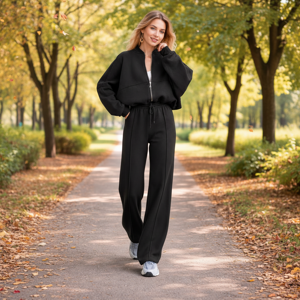 Completo Business Casual Donna 2 Pezzi - Cardigan Zip e Pantaloni Lunghi