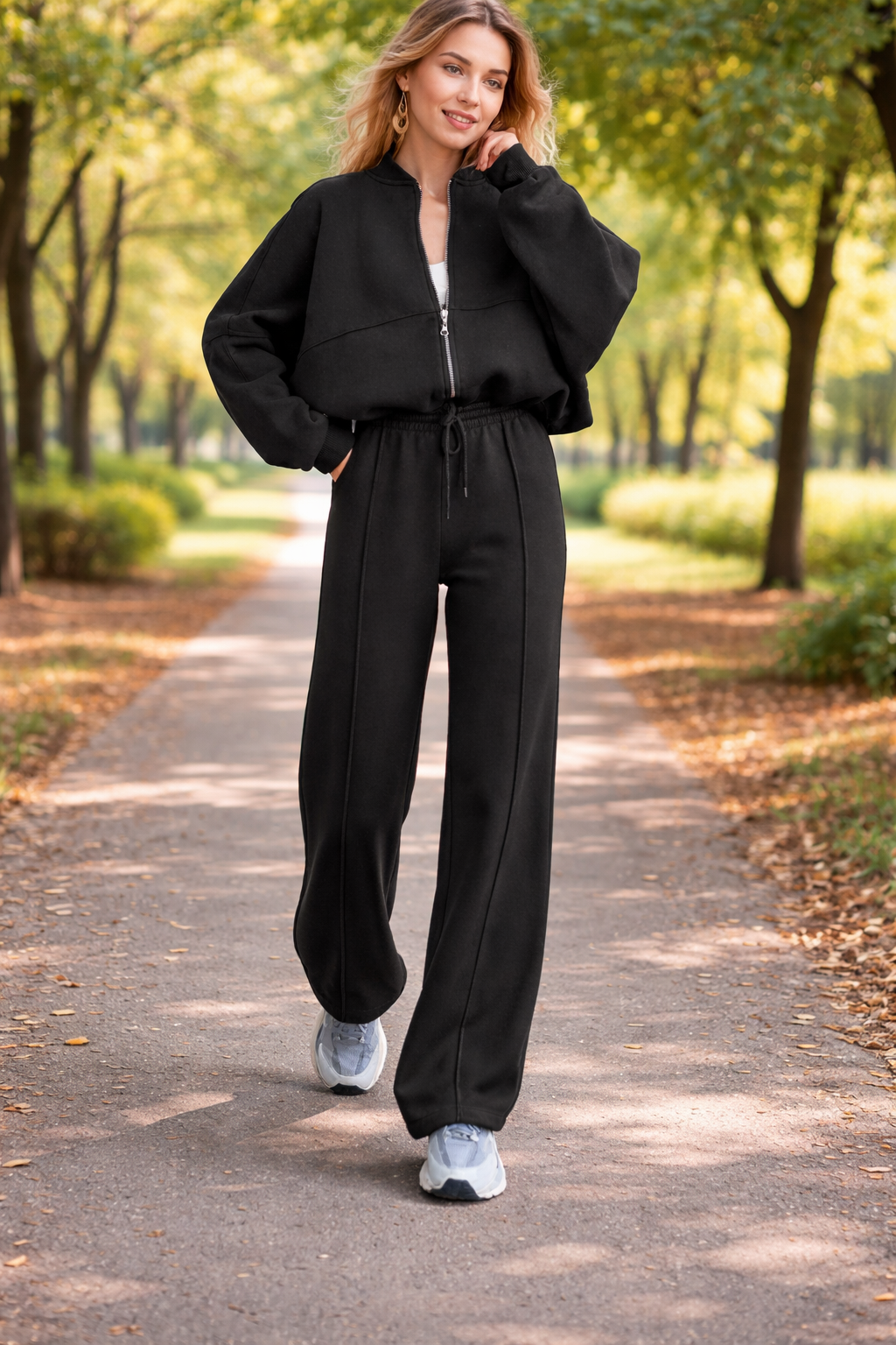 Completo Business Casual Donna 2 Pezzi - Cardigan Zip e Pantaloni Lunghi