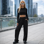 Women's Casual Sport Set – Crop Top and Wide-Leg Pants