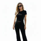 Women's 2-Piece Yoga Athletic Set - Three-Quarter Sleeve T-Shirt and Pants