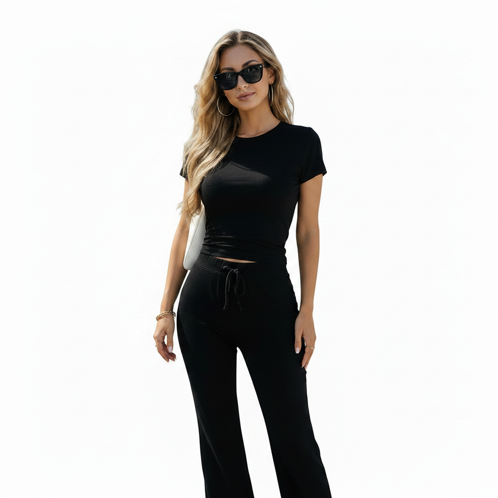 Women's 2-Piece Yoga Athletic Set - Three-Quarter Sleeve T-Shirt and Pants