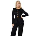 Elegant Women's Suit with Belt — Long-Sleeve Top and Trousers