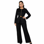 Elegant Women's Suit with Belt — Long-Sleeve Top and Trousers