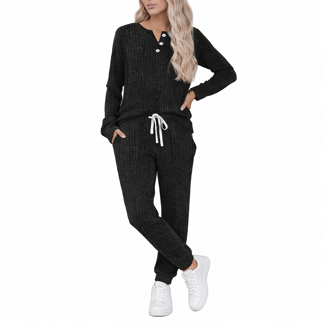 Women's Casual Sportswear Set with Pockets and Buttons
