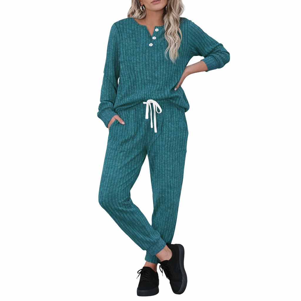 Women's Casual Sportswear Set with Pockets and Buttons