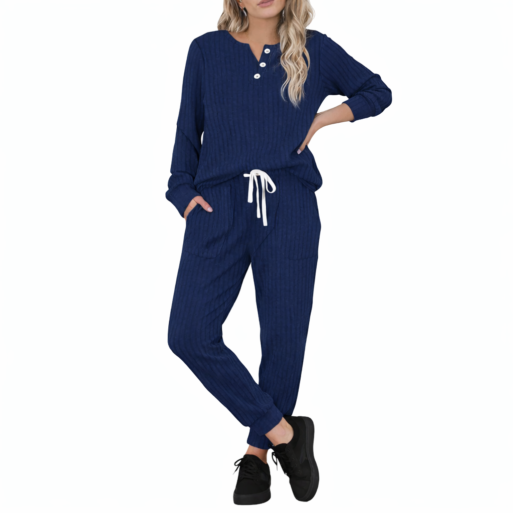 Women's Casual Sportswear Set with Pockets and Buttons