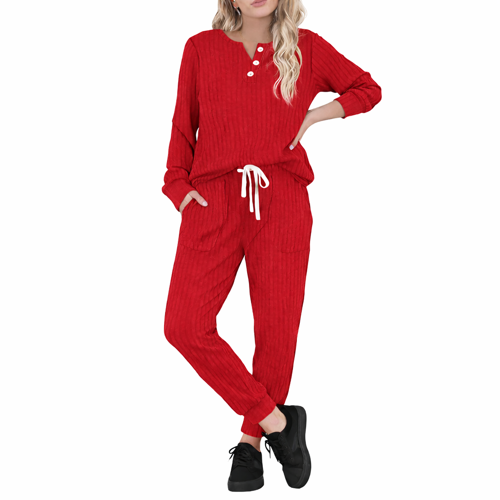 Women's Casual Sportswear Set with Pockets and Buttons