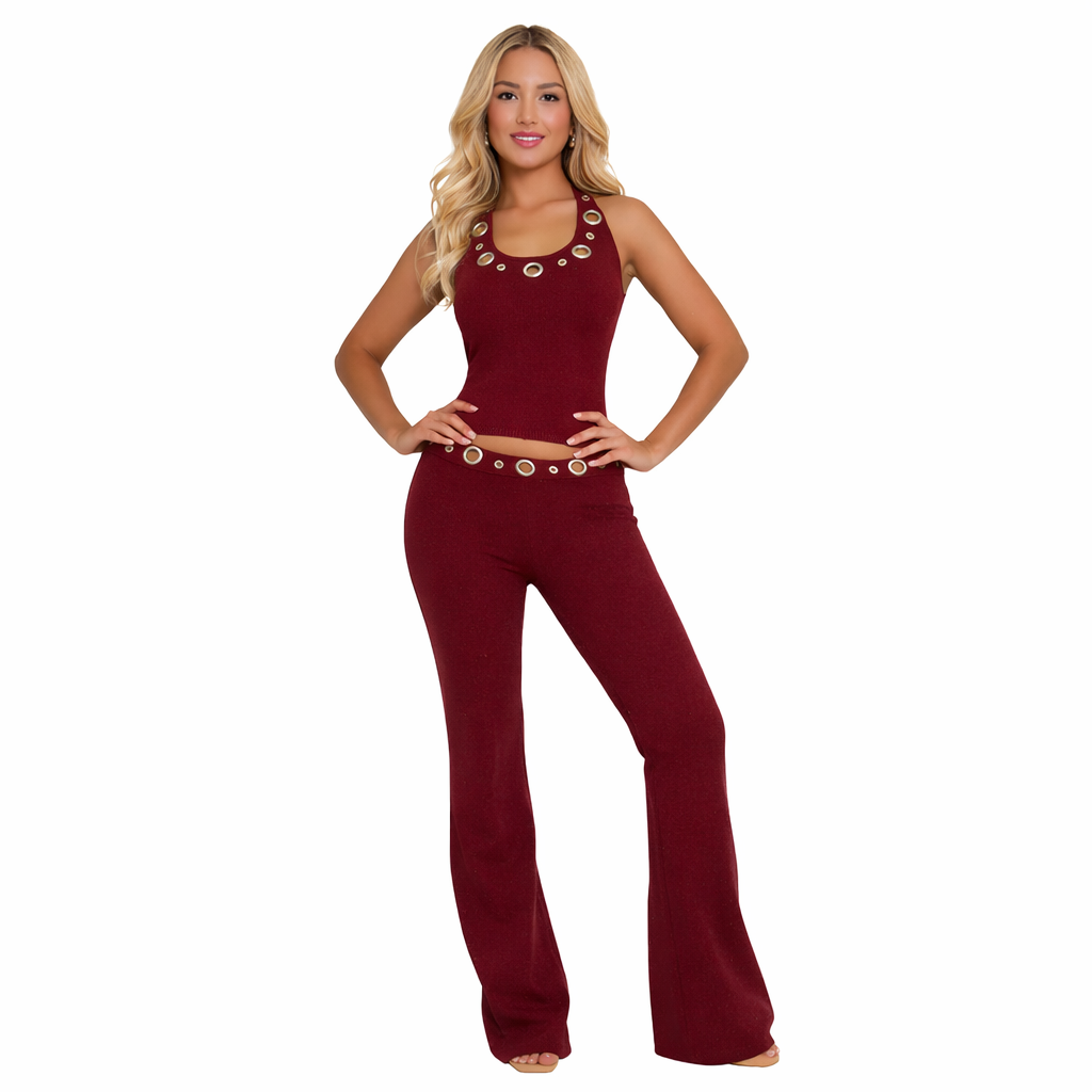 Women's Outfit | Eyelet and Button Top + Long Trousers
