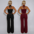 Women's Outfit | Eyelet and Button Top + Long Trousers