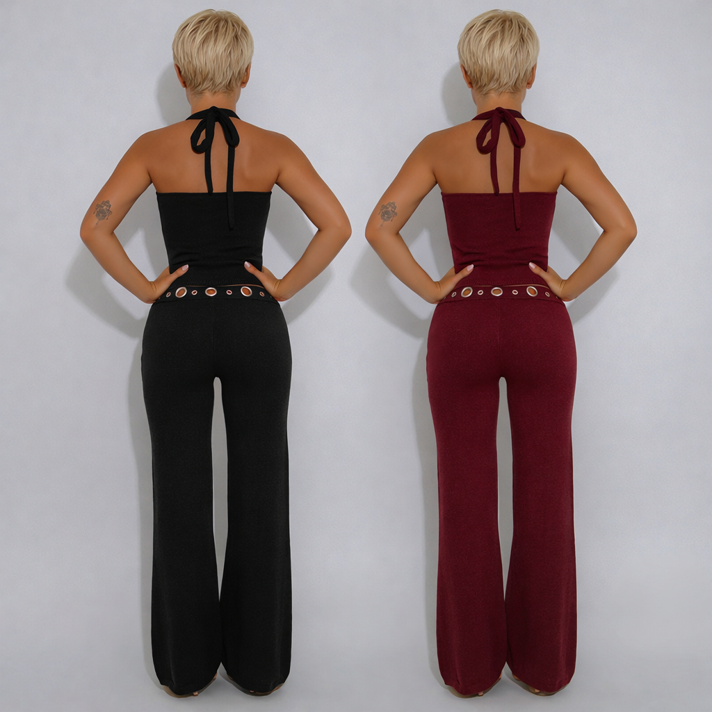 Women's Outfit | Eyelet and Button Top + Long Trousers