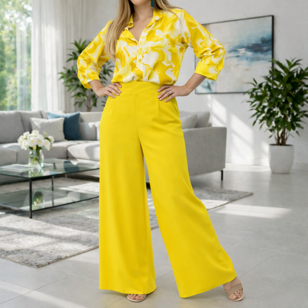 Women's Set – Printed Shirt and Wide-Leg Trousers | Chic Casual Style