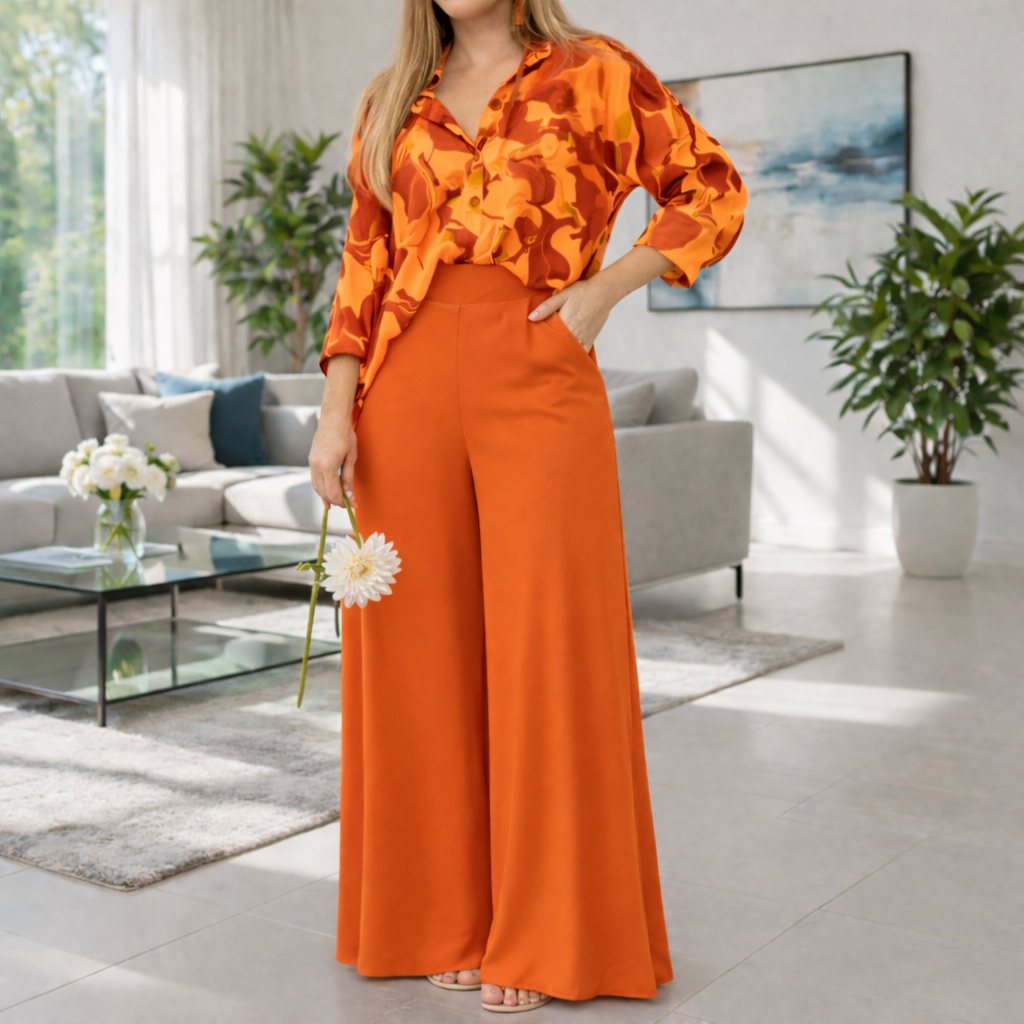 Women's Set – Printed Shirt and Wide-Leg Trousers | Chic Casual Style