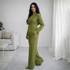 Tailleur donna cachi elegante blazer manica lunga e pantaloni dritti tinta unita