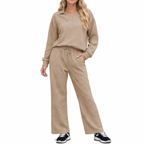Women's Set - Long Sleeve Rolled Collar Sweatshirt and Elastic Waist Pants 5 Colors