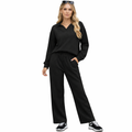 Women's Set - Long Sleeve Rolled Collar Sweatshirt and Elastic Waist Pants 5 Colors