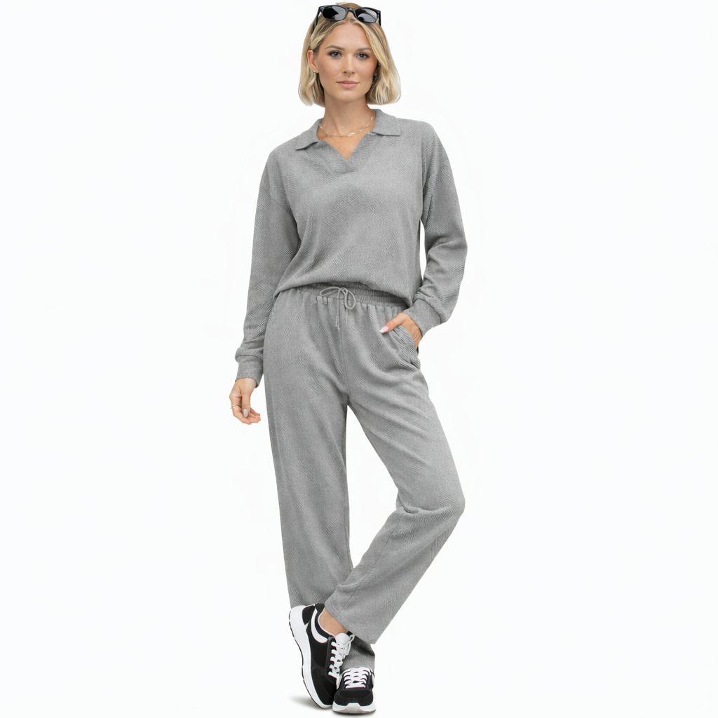 Women's Set - Long Sleeve Rolled Collar Sweatshirt and Elastic Waist Pants 5 Colors