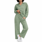 Women's Set - Long Sleeve Rolled Collar Sweatshirt and Elastic Waist Pants 5 Colors
