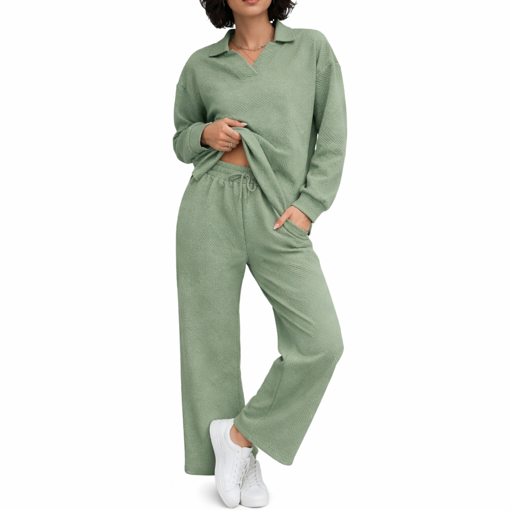 Set Donna – Felpa a Colletto Rovesciato Manica Lunga e Pantaloni a Vita Elastica 5 Colori