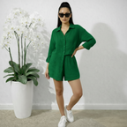Women's Set – Loose Cotton Long-Sleeve Shirt and Casual Shorts 6 Colors