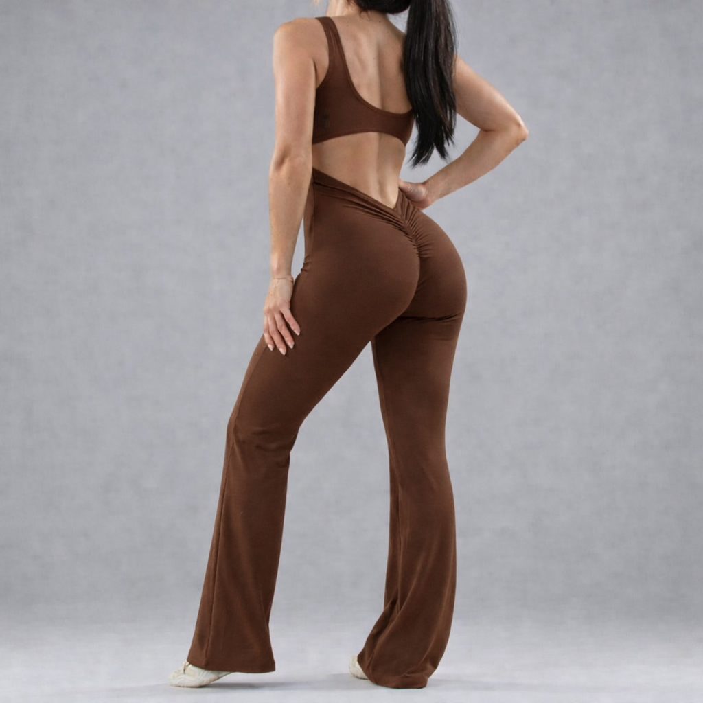 Women's Open Back Jumpsuit with Built-in Bra – Full Body Fitness Suit