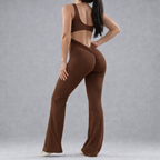 Women's Open Back Jumpsuit with Built-in Bra – Full Body Fitness Suit