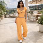Women's Sport Style Set - Three-Quarter Sleeve Top and Wide-Leg Pants