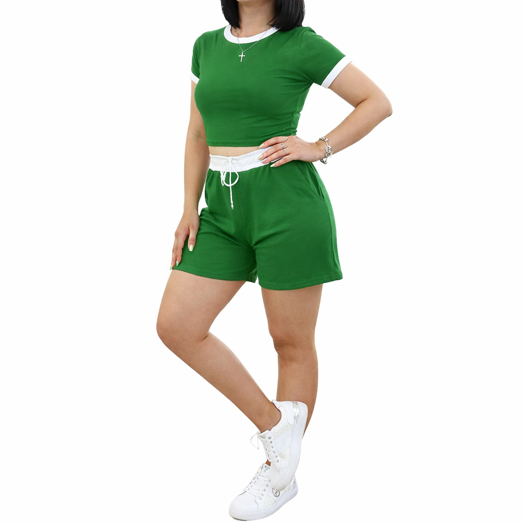 Women's Set - Fitted Short-Sleeve T-Shirt and Solid-Color Shorts
