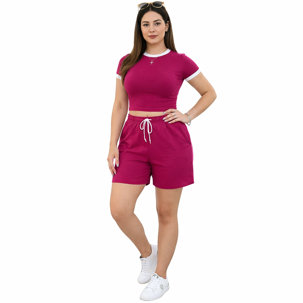 Women's Set - Fitted Short-Sleeve T-Shirt and Solid-Color Shorts