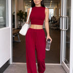 Women's Set – Sleeveless Tank Top and Wide-Leg Adhesive Fiber Trousers