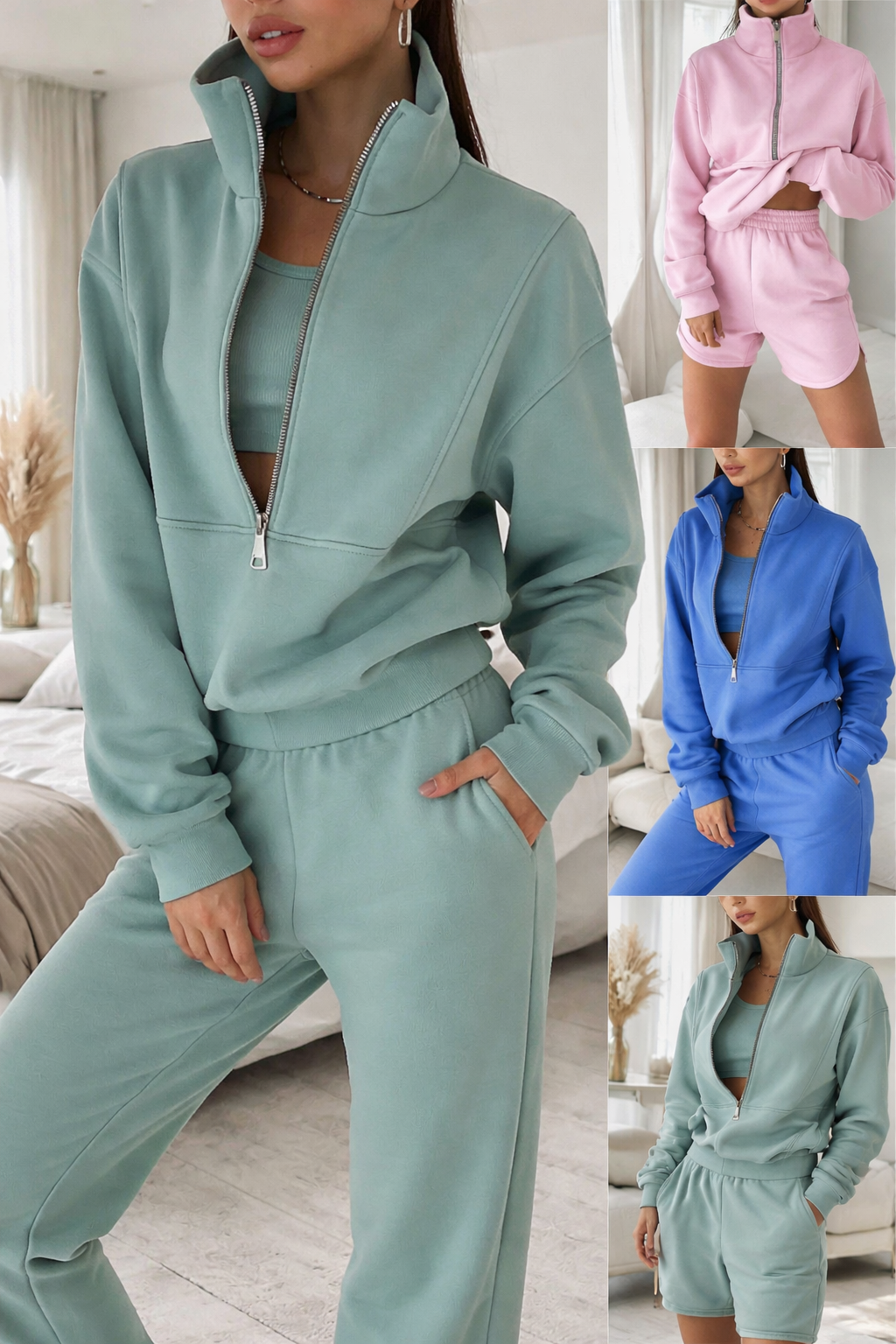 Completo Sportivo Donna con Zip - Set 2 Pezzi Felpa e Pantaloni