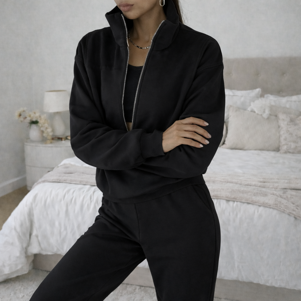 Completo Sportivo Donna con Zip - Set 2 Pezzi Felpa e Pantaloni