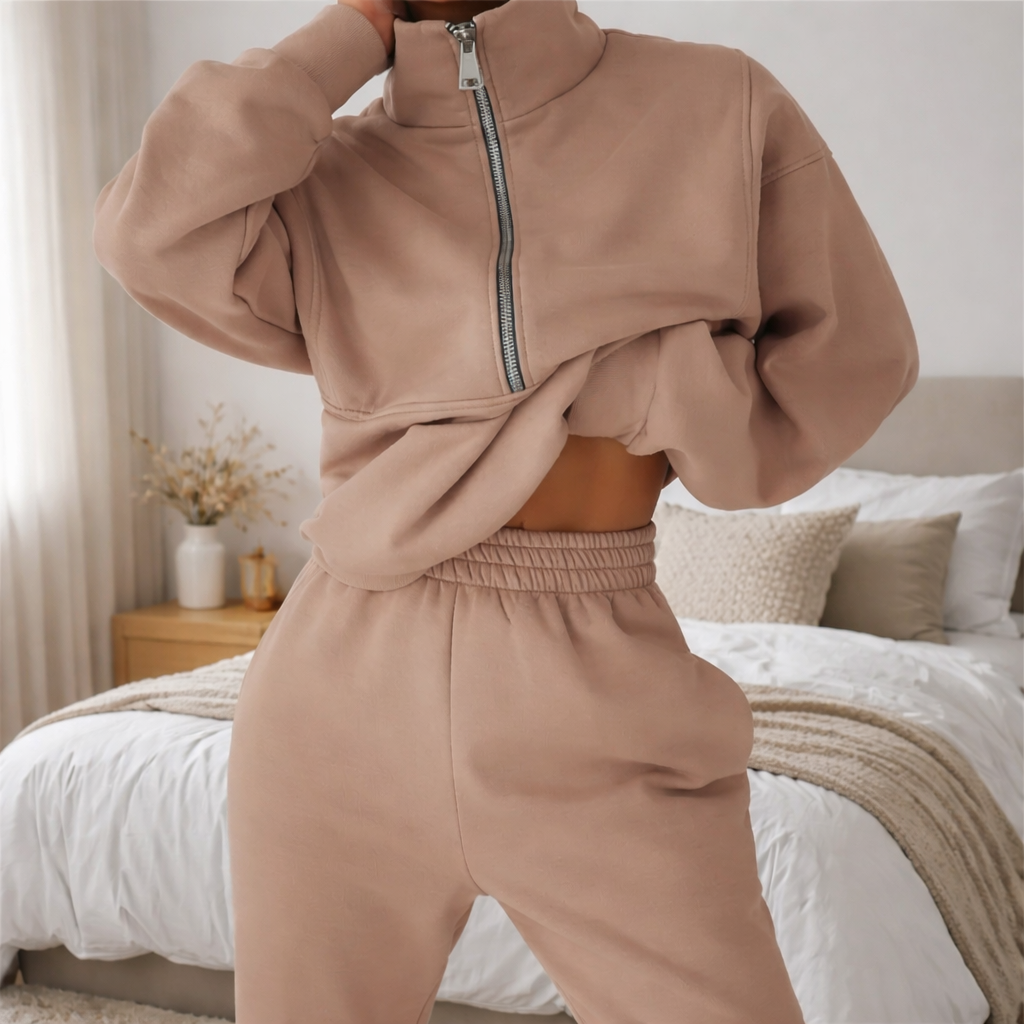 Completo Sportivo Donna con Zip - Set 2 Pezzi Felpa e Pantaloni