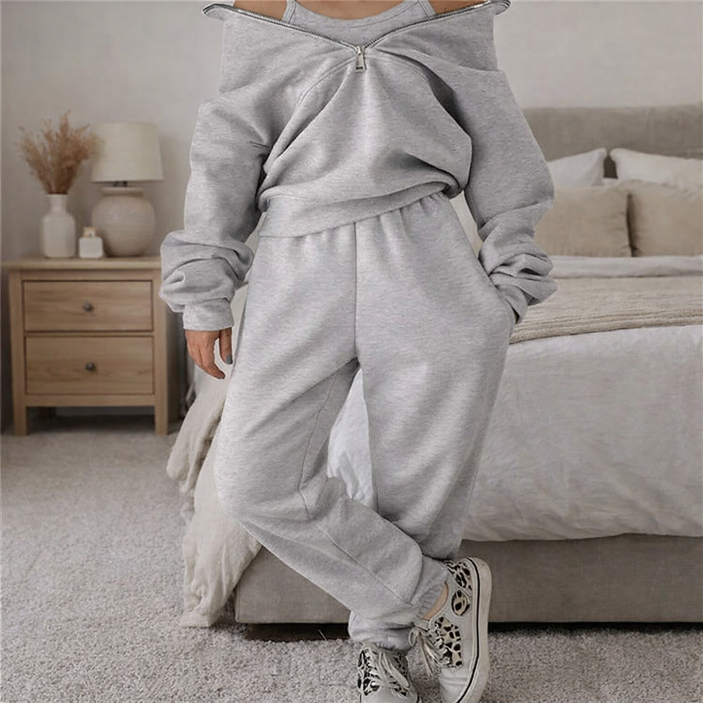 Completo Sportivo Donna con Zip - Set 2 Pezzi Felpa e Pantaloni