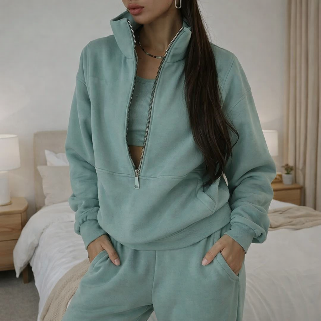 Completo Sportivo Donna con Zip - Set 2 Pezzi Felpa e Pantaloni