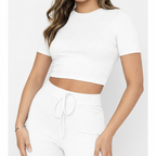 Women's 2-Piece Outfit – Three-Quarter Sleeve Top and Solid Color Wide-Leg Pants | Lynoro