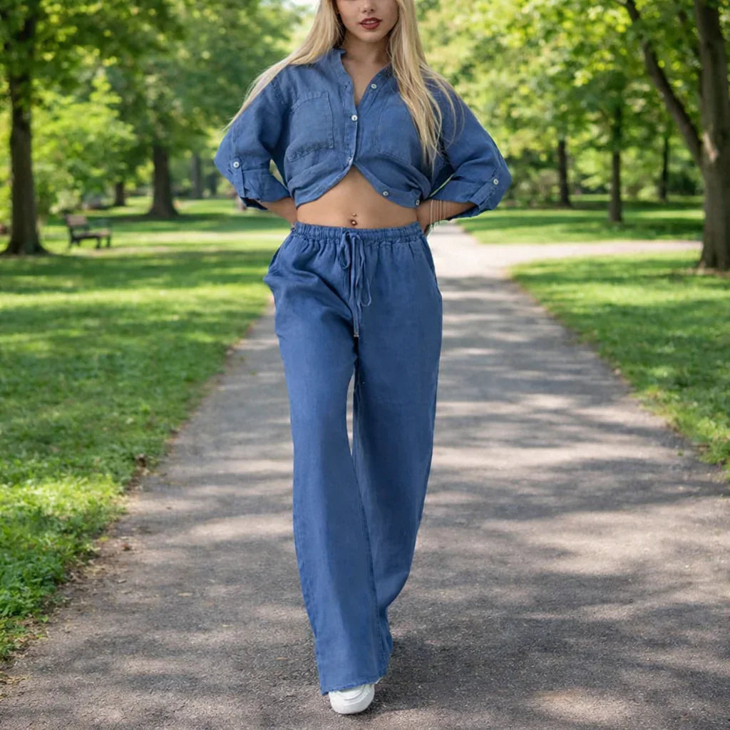 Women's Linen and Cotton Set – Shirt and Palazzo Trousers | Lynoro