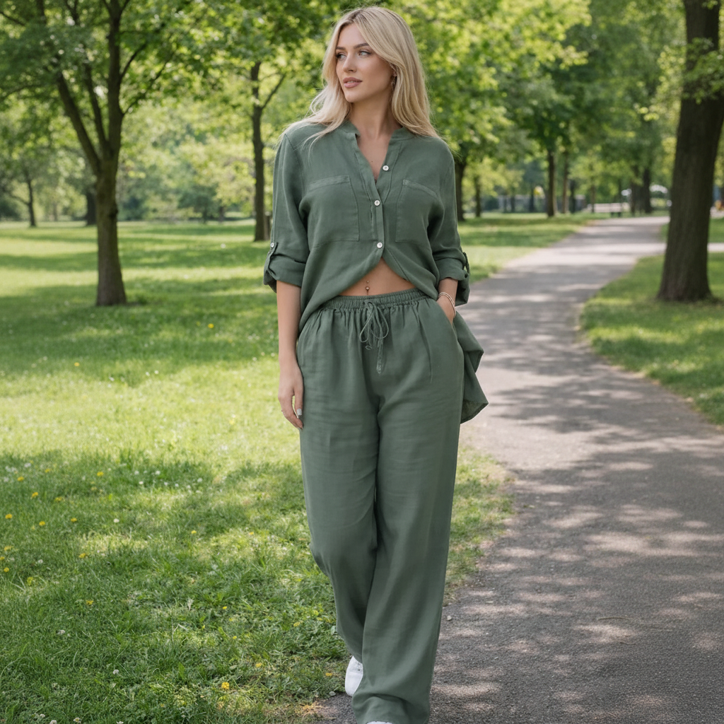 Women's Linen and Cotton Set – Shirt and Palazzo Trousers | Lynoro