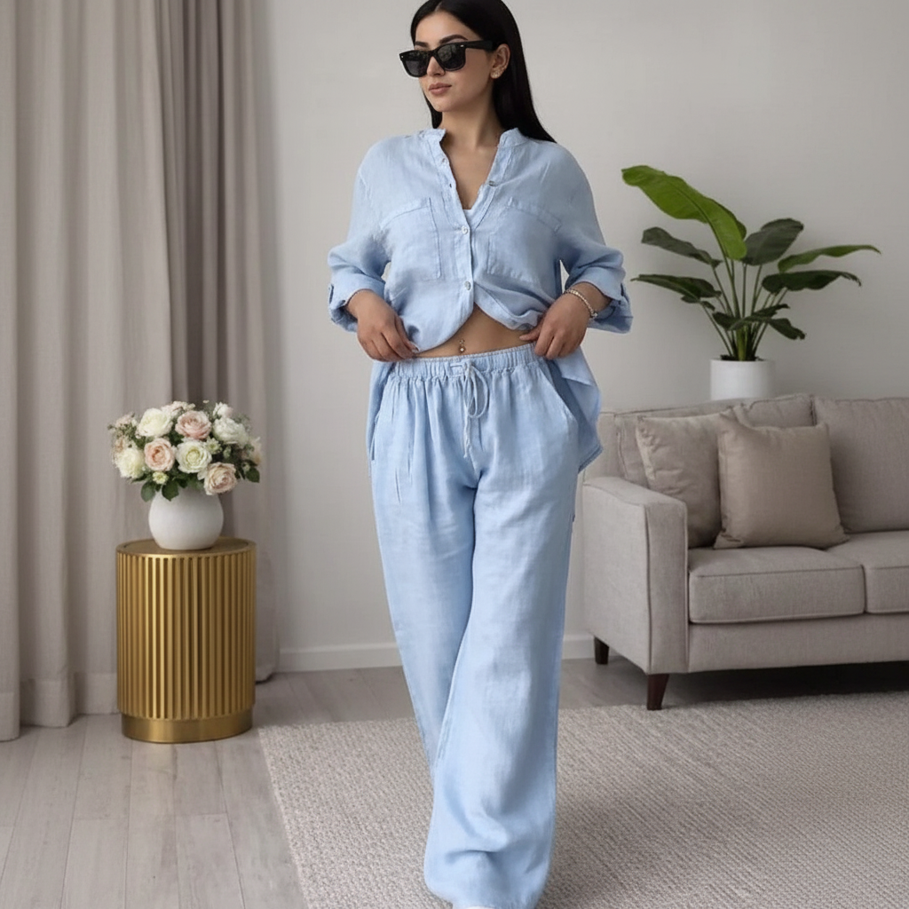 Women's Linen and Cotton Set – Shirt and Palazzo Trousers | Lynoro