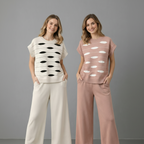 Completo Donna 2 Pezzi - Top Girocollo e Pantaloni Wide-Leg Viscosa