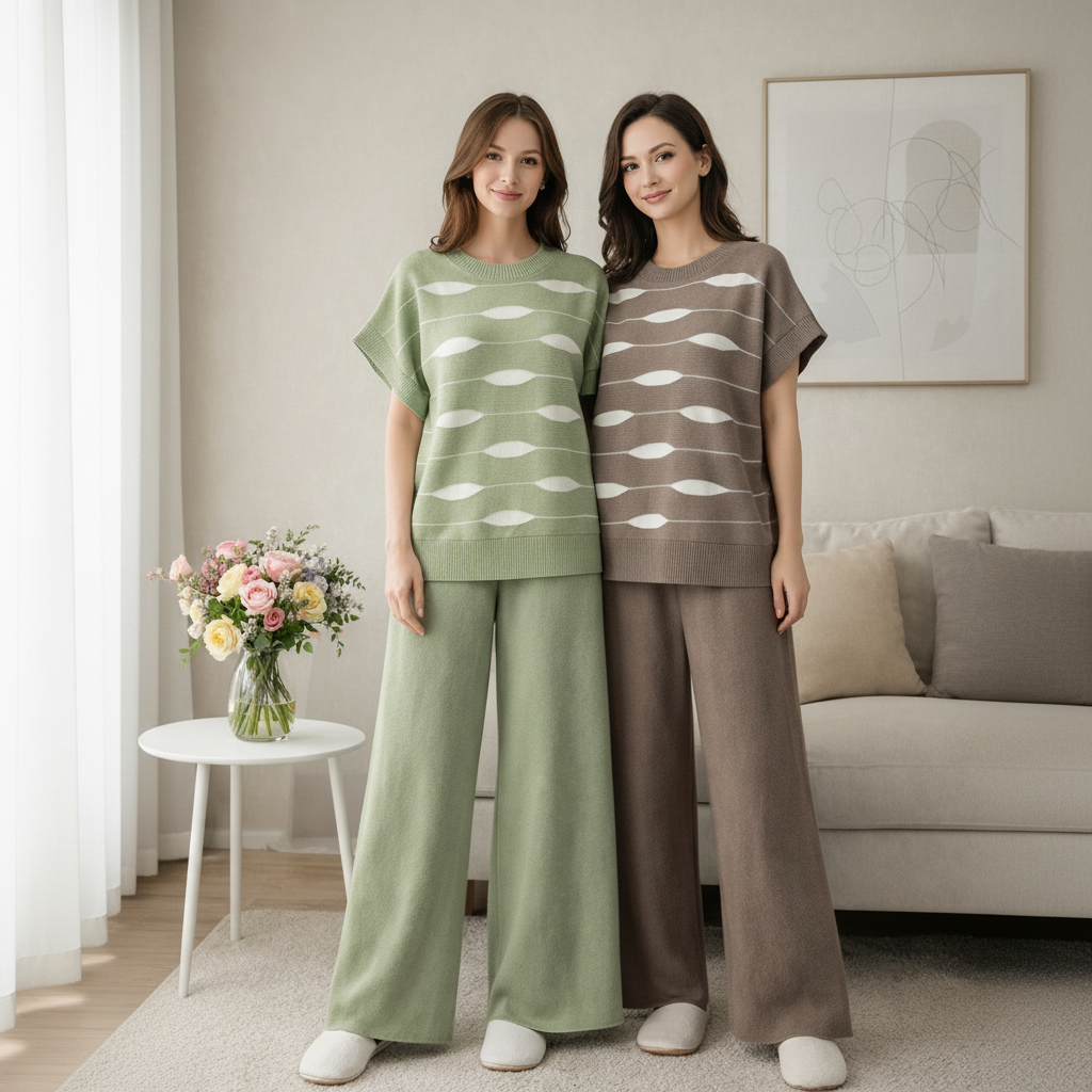 Completo Donna 2 Pezzi - Top Girocollo e Pantaloni Wide-Leg Viscosa
