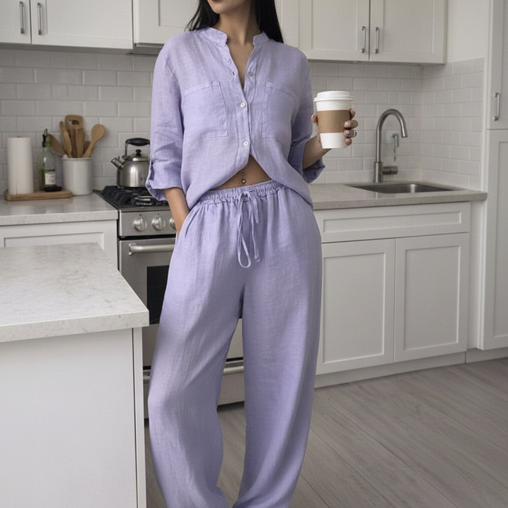 Women's Linen and Cotton Set – Shirt and Palazzo Trousers | Lynoro